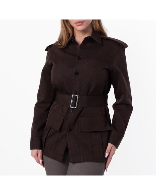 Burberry Black Belted Button-Up Overshirt, Brand Size 2 Us