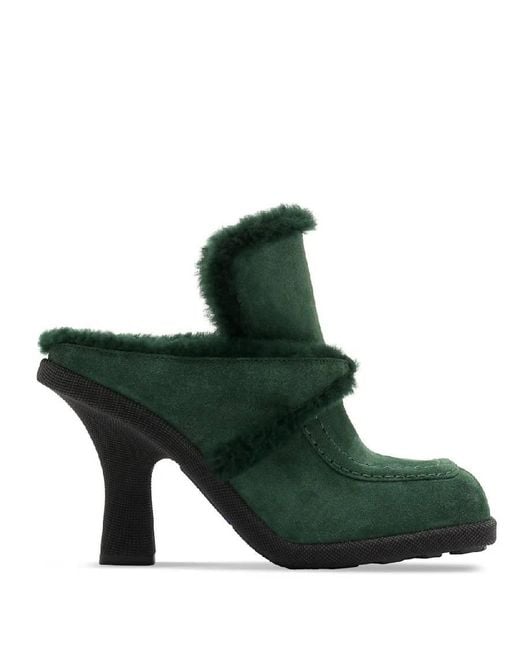 Burberry Green Highland Equestrian Knight Motif Suede Mules, Brand Size 36.5 (Us