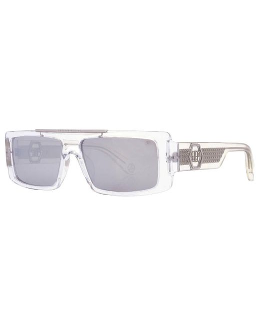 Philipp Plein Metallic Silver Mirror Rectangular Sunglasses Spp003v 880x 58 for men