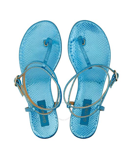 Giannico Blue Kai Flip Flops Leather Flats