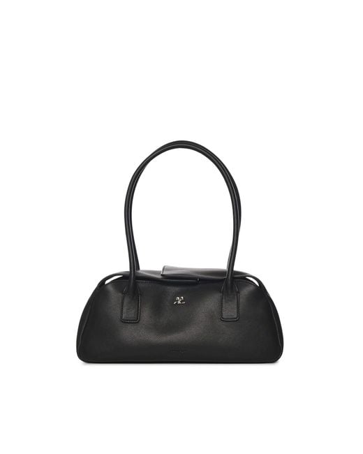 Courreges Black Leather Strip Bag