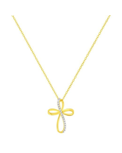 Haus of Brilliance Metallic 10k Yellow Gold Plated .925 Sterling Silver Diamond Accent Crs Ribbon Pendant Necklace