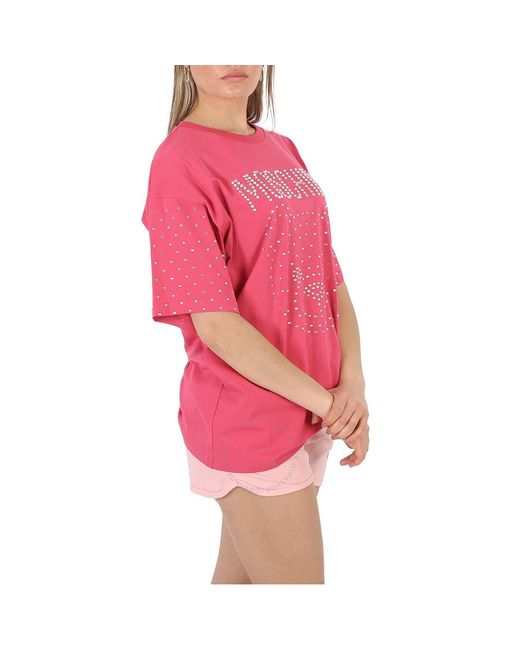 Moschino Pink Fuschia Crystal Teddy Bear Oversize Cotton T-shirt