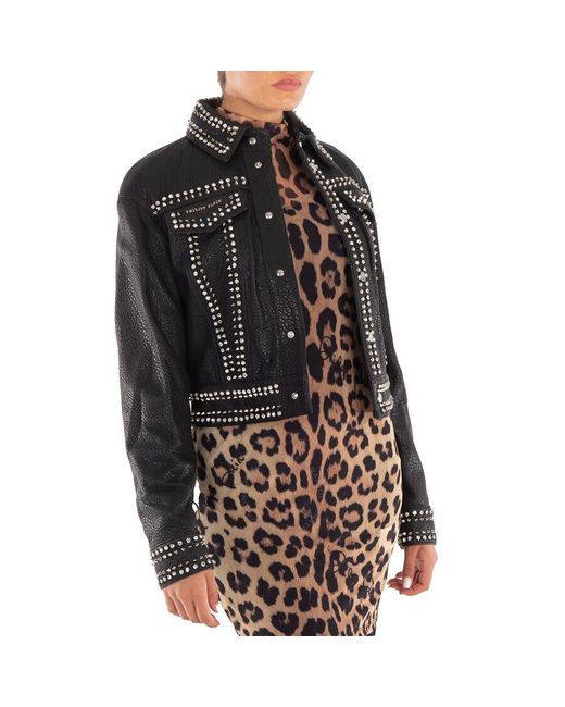 Philipp Plein Black Studs Skull Leather Jacket