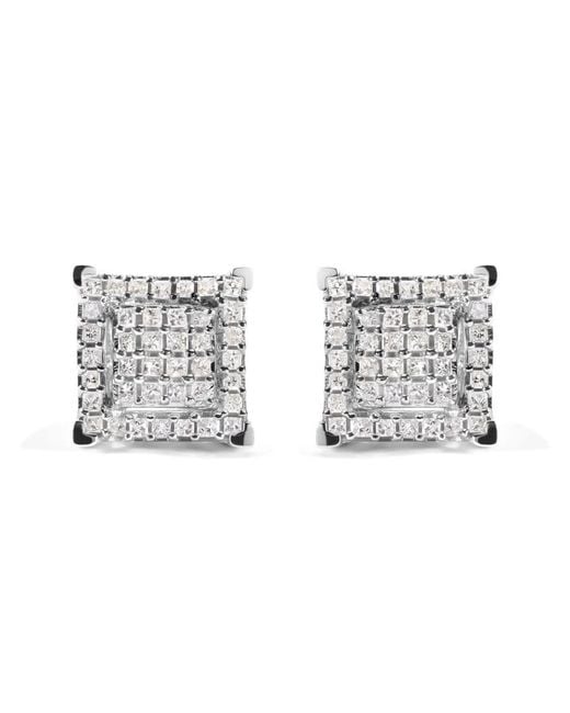 Haus of Brilliance Metallic 10K 1 1/4 Cttw Princess Diamond Composite Double Square And Halo Stud Earrings (I-J Color, I1-I2 Clarity)