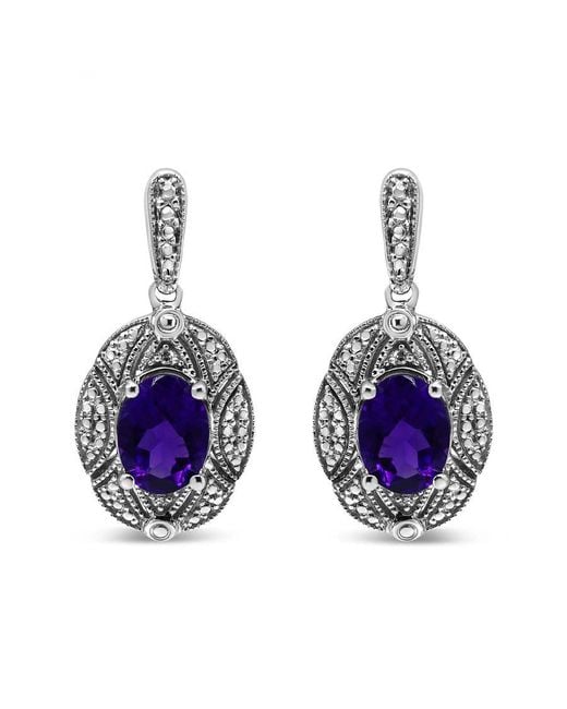 Haus of Brilliance Blue 925 Sterling Diamond Accent And 8X6Mm Oval Amethyst Stud Earrings (I-J Color, I1-I2 Clarity)