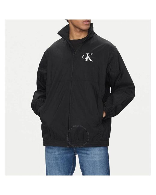 Calvin Klein Black Relaxed Long Nylon Windbreaker for men