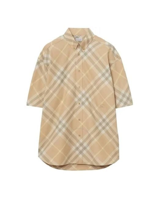 Burberry Natural Short Sleeve Checkered Buttoned Down Shirt for men
