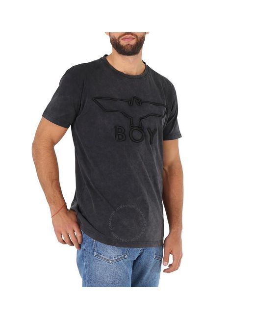 BOY London Black Washed Boy 3d Embbroidered Cotton T-shirt for men