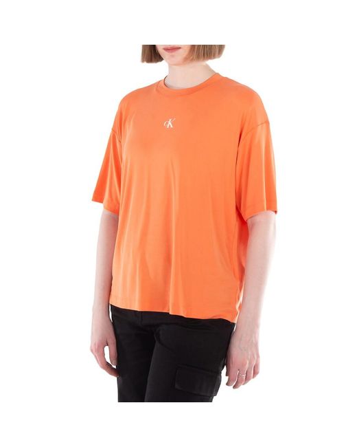 Calvin Klein Orange Back-Logo Printed Short Sleeves T-Shirt, Size X-Small