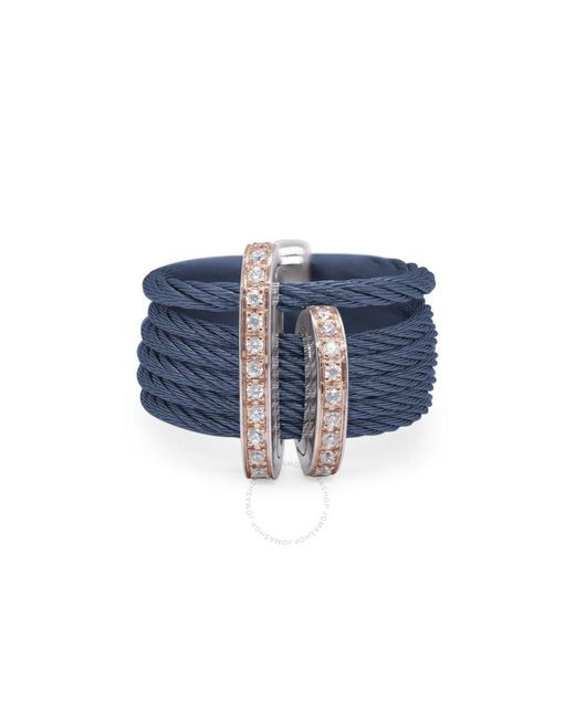 Alor Blue Berry Cable Double Arch Over Twist Ring With 18k Gold & Diamonds