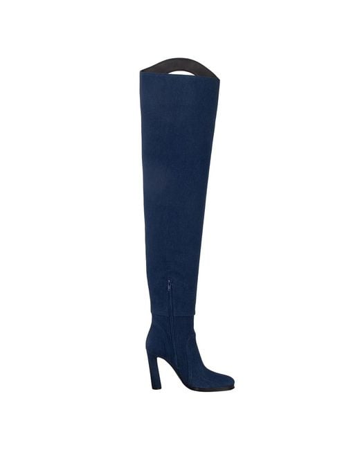Burberry Blue Ladies Shoreditch Denim Porthole Detail Over-The-Knee Boots, Brand Size 39 Us