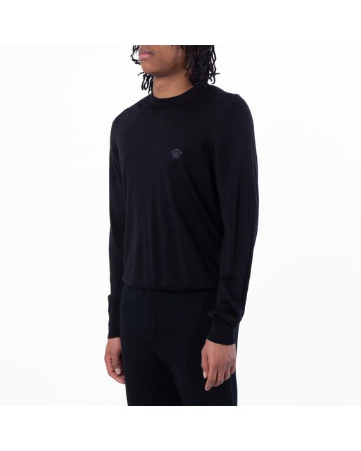Versace Black Embroidered Medusa Wool-Blend Sweater for men