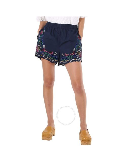 Chloé Blue Multicolor Embroidered Mini Shorts
