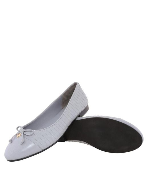Tory Burch Gray Quilted Leather Ballet Flats