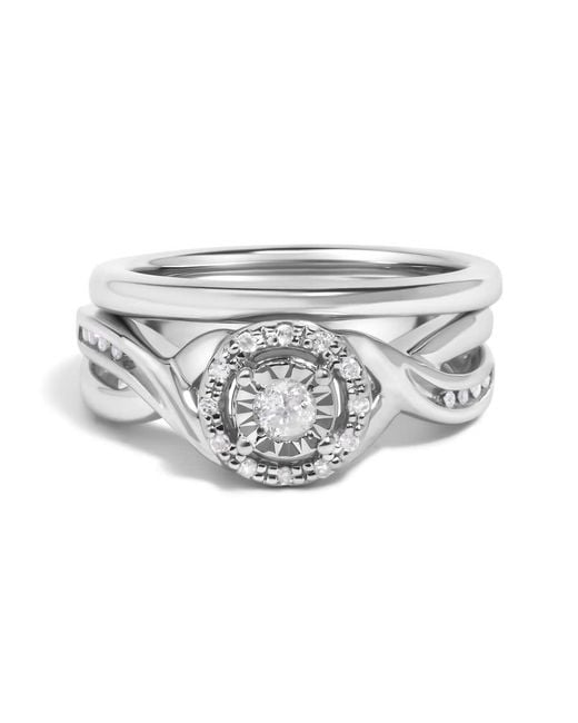 Haus of Brilliance White 925 Sterling 1/7 Cttw Diamond Halo Bypass Engagement Ring And Wedding Band Set