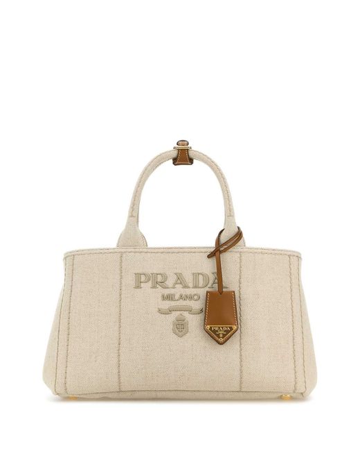 Prada Natural Sand Canvas Shopping Bag