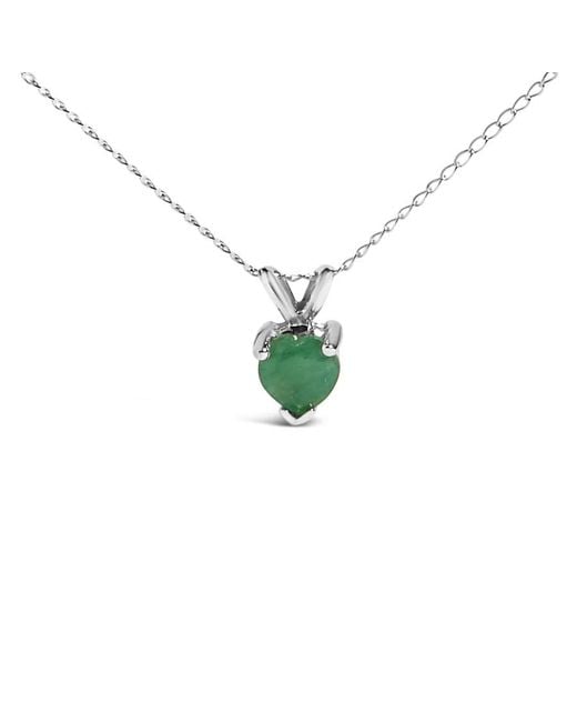 Haus of Brilliance Metallic 14K 5X5 Mm Heart Shaped Emerald Solitaire Pendant Necklace