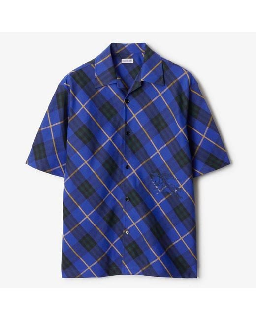 Burberry Blue Checkered Button Down Shirt for men