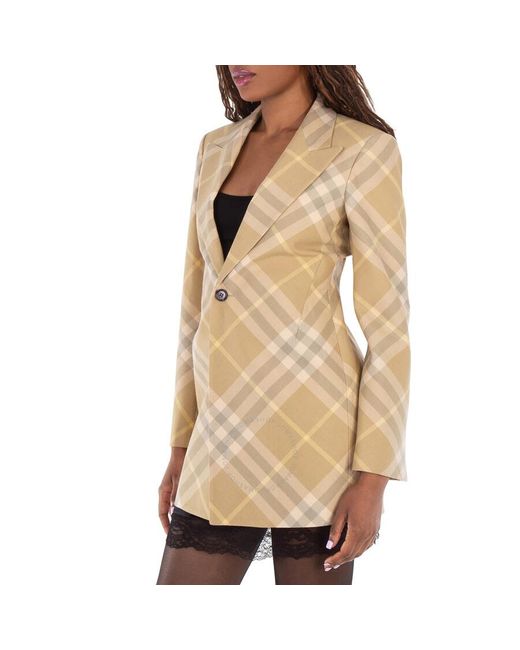 Burberry Natural Checked Tailored Single-Breasted Blazer, Brand Size 2 Us
