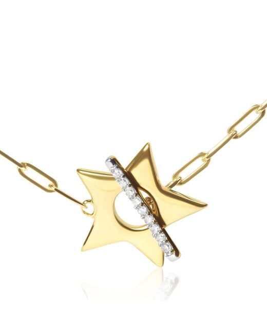 Haus of Brilliance Metallic 18K Plated Sterling Diamond Accent Star Pendant Necklace With Paperclip Chain