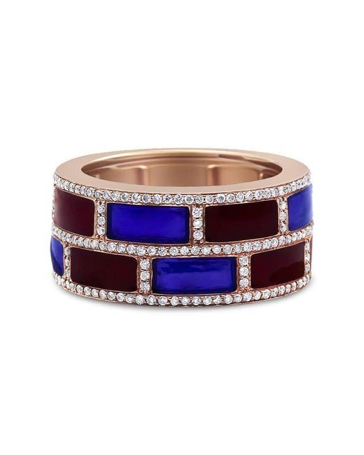 Haus of Brilliance Multicolor 18K Rose Alternating And Enamel And 1/2 Cttw Diamond Studded Band Ring (F-G Vs1-Vs2)