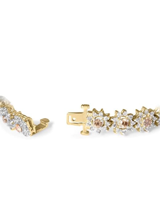 Haus of Brilliance Metallic 14K 8.00 Cttw Champagne Diamond Floral Cluster Halo Link Bracelet (H-I Color, I1-I2 Clarity)