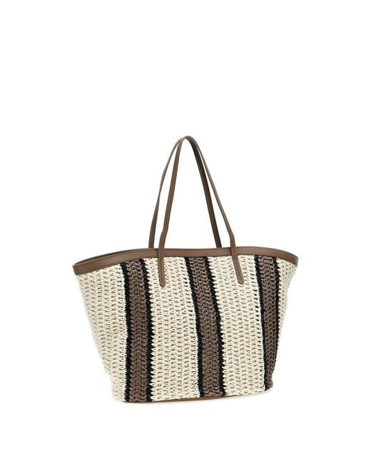 Brunello Cucinelli Multicolor Striped Woven Tote Bag