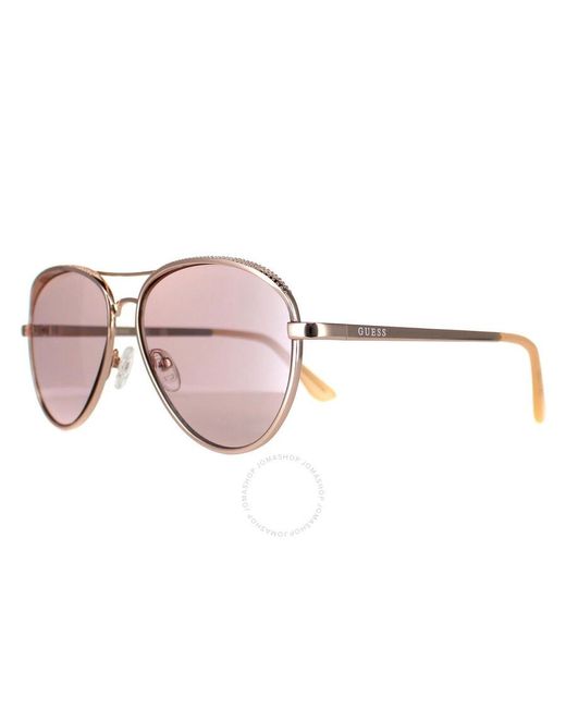 Guess Factory Pink Bordeaux Mirror Pilot Sunglasses Gf0350 28u 59