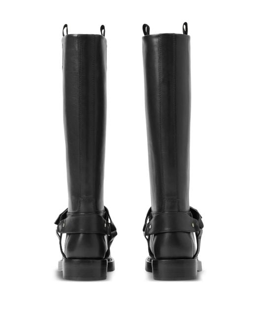 Burberry Black Saddle Knee-High Leather Boots, Brand Size 37 Us