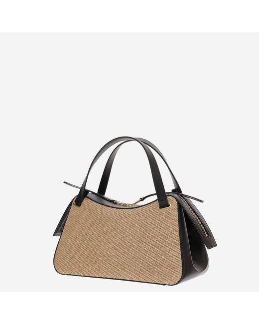 Jil Sander Brown Dune Leather And Rafia Bag