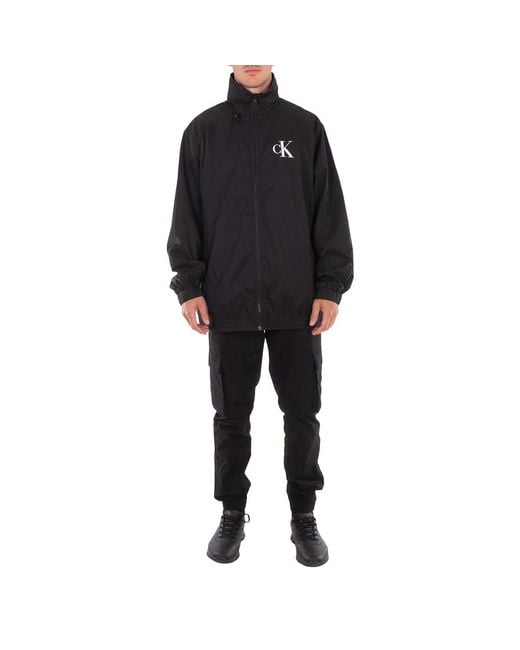Calvin Klein Black Relaxed Long Nylon Windbreaker for men