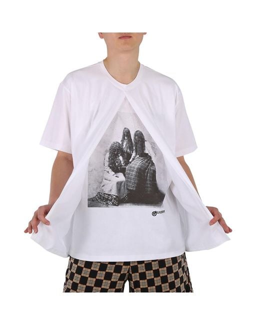 Burberry White Optic Victorian Portrait Print Cotton Oversized T-Shirt for men