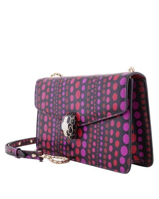 BVLGARI Purple Serpenti Forever Flap Bag Elaphe Polka Dots