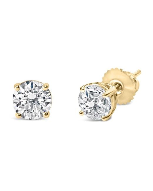 Haus of Brilliance Metallic 14K 2.00 Cttw Lab Grown Round Brilliant-Cut Diamond Classic 4-Prong Stud Earrings