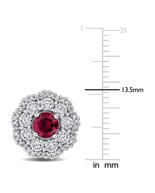 Created Forever Metallic 1 1/3Ct Tgw Created Ruby And 1 3/5Ct Tw Lab-Grown Diamond Floral Halo Stud Earrings for men