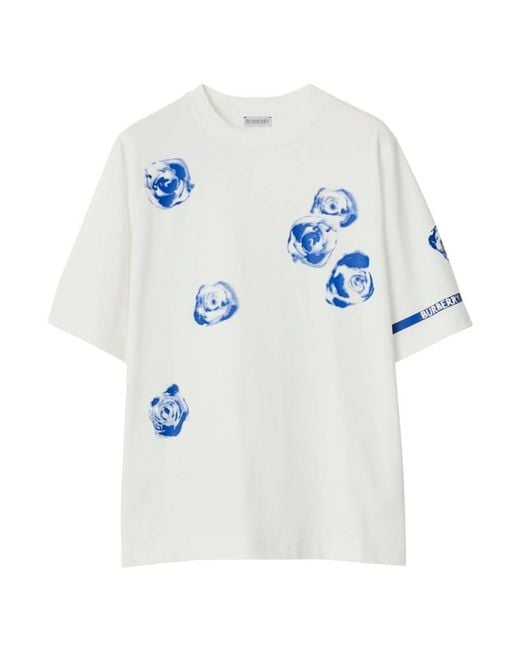 Burberry Blue Rose Print Cotton Jersey T-Shirt