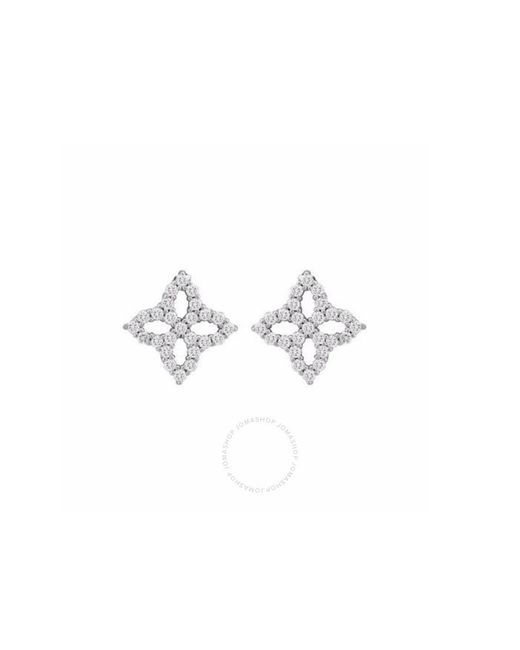 Roberto Coin 18k White Gold Princess Flower Diamond Stud Earrings Designer Sku