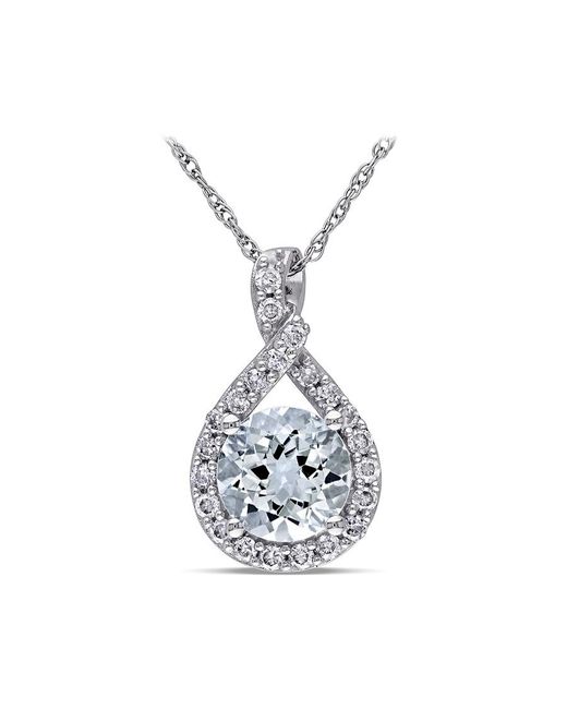 Amour Metallic Aquamarine And 1/5 Ct Tw Diamond Teardrop Pendant With Chain
