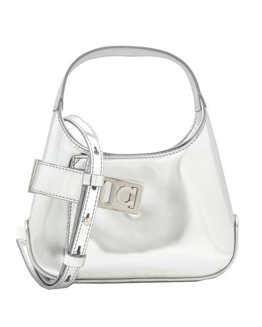 Ferragamo White Mini Metallic Arch Shoulder Bag