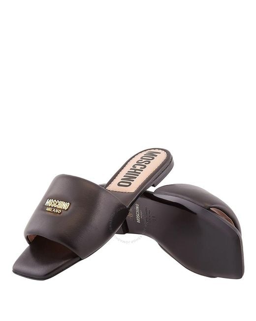 Moschino Brown Logo-Plaque Padded Flat Sandals, Brand Size 36 Us