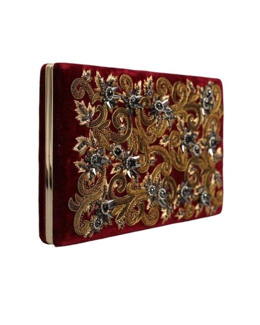 Dolce & Gabbana Brown Velvet Frame Clutch Evening Party Purse Bag Cotton