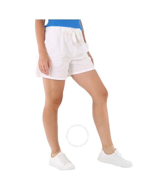 Moncler White Gabardine High-waisted Drawstring Shorts