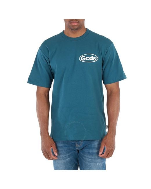 Gcds Blue Teal Shop List Cotton T-shirt for men