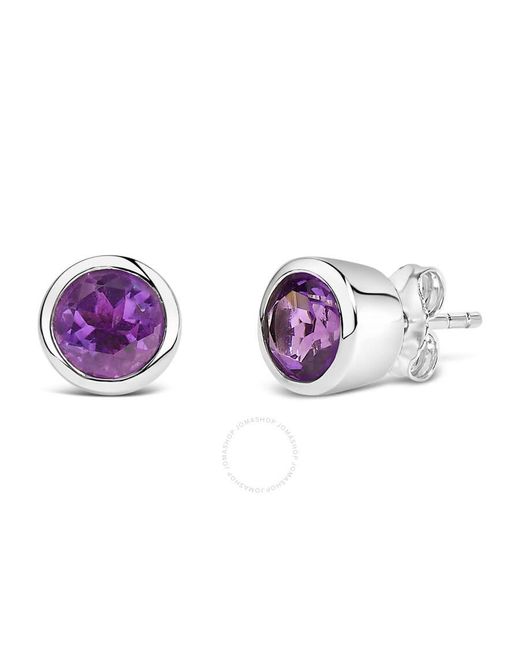 Haus of Brilliance Purple 925 Sterling 6Mm Bezel Set Created Amethyst Solitaire Stud Earrings