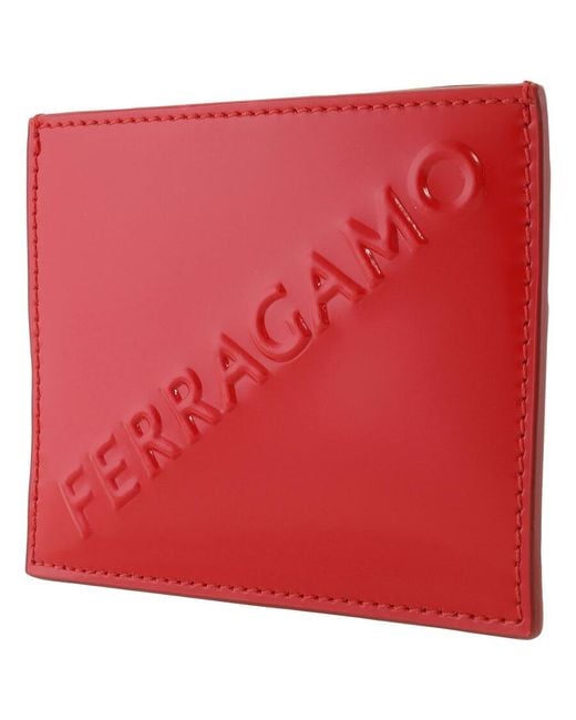 Ferragamo Red Embossed Logo Card Case for men