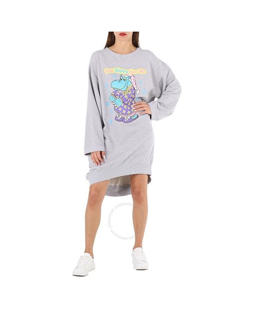 Moschino Blue Hippo Print Sweater Dress