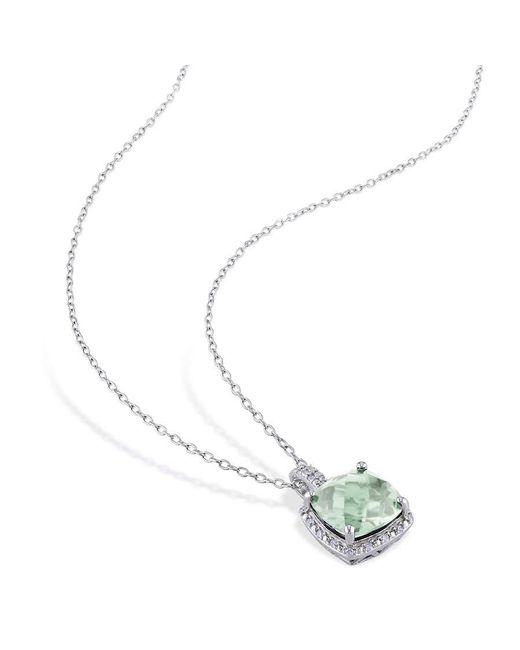 Amour Metallic 4Ct Tgw Quartz Cushion Cut And 1/10Ct Tdw Diamond Halo Pendant With Chain