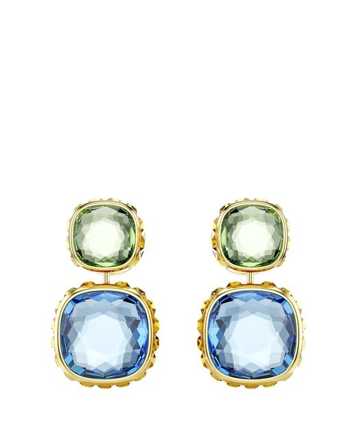 Swarovski Blue Cushion Cut Chroma Drop Earrings
