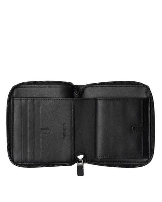Burberry Black Check Pattern Jacquard Medium Zip Wallet for men